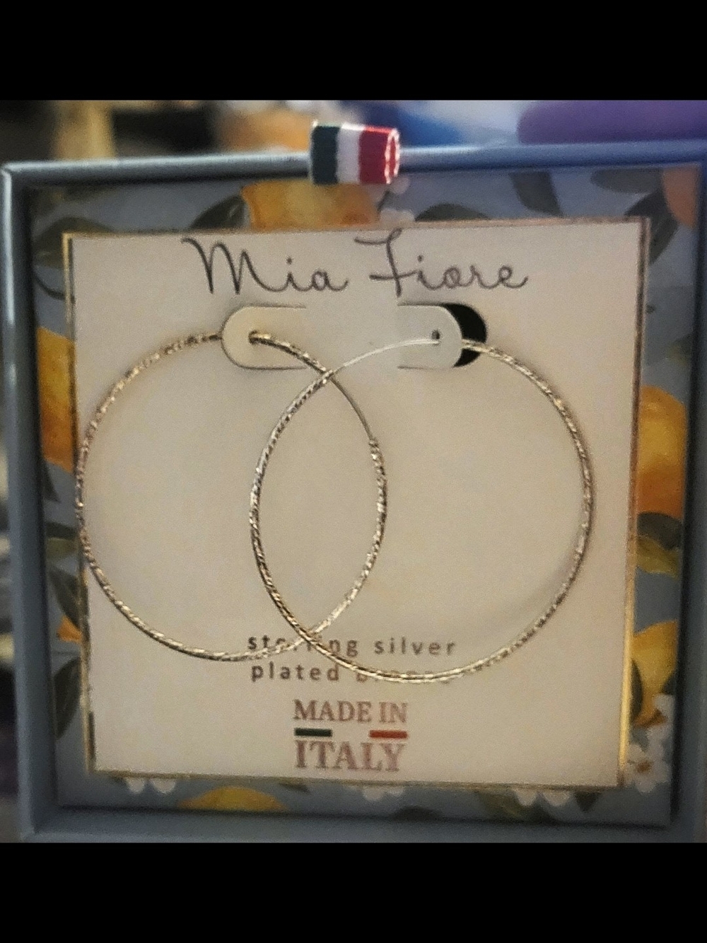 NWT Mia Fiore Sterling Silver Plated Diamond-cut Textured Round Hoop Earrings